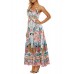 Sexy Women Floral Print Strap Backless Split Hem Dress