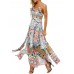 Sexy Women Floral Print Strap Backless Split Hem Dress