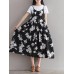 Casual Women Loose Floral Print O-Neck Strap Chiffon Dress