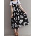 Casual Women Loose Floral Print O-Neck Strap Chiffon Dress