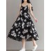 Casual Women Loose Floral Print O-Neck Strap Chiffon Dress