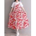 Casual Women Loose Floral Print O-Neck Strap Chiffon Dress