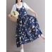 Casual Women Loose Floral Print O-Neck Strap Chiffon Dress