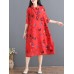 Casual Women Floral Printed Short Sleeve Turn-Down Collar Chiffon Dress