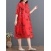 Casual Women Floral Printed Short Sleeve Turn-Down Collar Chiffon Dress