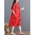 Casual Women Floral Printed Short Sleeve Turn-Down Collar Chiffon Dress