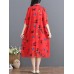 Casual Women Floral Printed Short Sleeve Turn-Down Collar Chiffon Dress