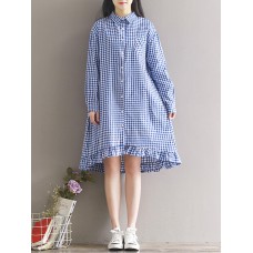 Women Casual Plaid Lapel Shirt Dress