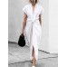 Women Short Sleeve V Neck Solid Belted Split Maxi Dress Women Short Sleeve V Neck Solid Belted Split Maxi Dress