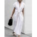 Women Short Sleeve V Neck Solid Belted Split Maxi Dress Women Short Sleeve V Neck Solid Belted Split Maxi Dress