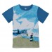 2015 New Little Maven Blue Sky Sea Baby Children Boy Cotton Short Sleeve T-shirt Top