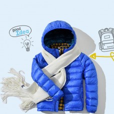 Kids Light Weight Pure Color Long Sleeve Zipper Winter Hooded Down Jacket
