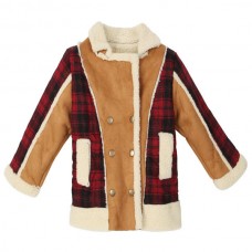 Baby Children Boys Fur Leather Plaid Jacket Double-Breasted Coat