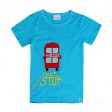 2015 New Lovely Bus Baby Children Boy Pure Cotton Short Sleeve T-shirt Top