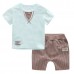 Little Boys Casual Patchwork Stripes Cotton Short Sleeve T-shirts Pants Suit