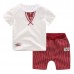 Little Boys Casual Patchwork Stripes Cotton Short Sleeve T-shirts Pants Suit