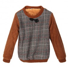 Baby Children Boys Thick Tie Lattice Plaid Fur Sweater