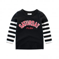 Boys Kids Striped Patchwork Long Sleeve T-Shirts For 3Y-12Y