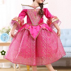 Rose Red Kid Girls Half Sleeve Printed Party Princess Dress