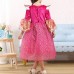 Rose Red Kid Girls Half Sleeve Printed Party Princess Dress