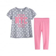 2015 New Little Maven Baby Girl Children Summer Grey Short Sleeve T-shirt Top+Plant