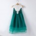 Girls Children Pearls Lace Stitching O-neck Knee Length Princess Dress