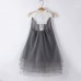 Girls Children Pearls Lace Stitching O-neck Knee Length Princess Dress