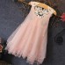 Girls Children Pearls Lace Stitching O-neck Knee Length Princess Dress