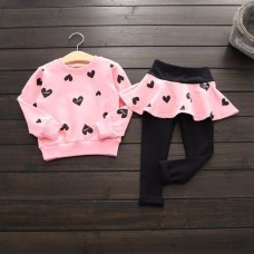 Baby Kids Girls Heart Printed Long Sleeve Sweatshirt & Leggings Set