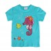 2015 New Summer Baby Girl Children Sea Horse Green Cotton Short Sleeve T-shirt