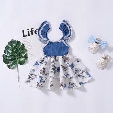 Girls Baby Print Lace Vest Layer Dress