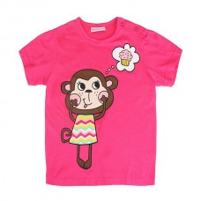 2015 New Summer Baby Girl Children Monkey Rose Red Cotton Short Sleeve T-shirt