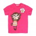 2015 New Summer Baby Girl Children Monkey Rose Red Cotton Short Sleeve T-shirt
