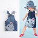 Girl Cute Cat Printed Toddler Denim Straps Suspender Dress For 2Y-9Y