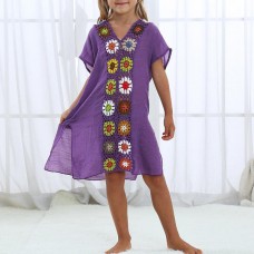 Girls Clothing Bohemian Floral Crochet Stitching Split Kaftan Dress