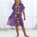 Girls Clothing Bohemian Floral Crochet Stitching Split Kaftan Dress