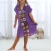 Girls Clothing Bohemian Floral Crochet Stitching Split Kaftan Dress