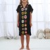 Girls Clothing Bohemian Floral Crochet Stitching Split Kaftan Dress