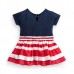 2015 New Little Maven Baby Girl Children Summer Dark Blue&Red Stripe Cotton Dress