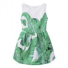 Kid Girls Leaf Printed Sleeveless Princess Dress