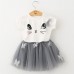 2Pcs Kid Girls Cute Cat Pattern Short Sleeve T-shirt Butterfly Tutu Skirt