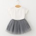 2Pcs Kid Girls Cute Cat Pattern Short Sleeve T-shirt Butterfly Tutu Skirt