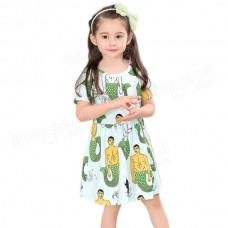 Kid Girls Short Sleeve Cartoon Mermaid Printed Dress