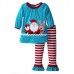 Christmas Kid Girls Santa Elk Pattern Long Sleeve Striped Clothing Suit