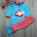 Christmas Kid Girls Santa Elk Pattern Long Sleeve Striped Clothing Suit