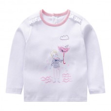 Kid Girls Long Sleeve Cartoon Character Cotton T-shirt