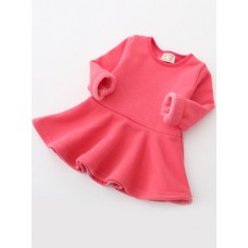 Girls Velvet Cotton Pure Color Lotus Leaf Edge Long Sleeve Kids Dress