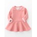 Girls Velvet Cotton Pure Color Lotus Leaf Edge Long Sleeve Kids Dress