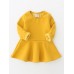 Girls Velvet Cotton Pure Color Lotus Leaf Edge Long Sleeve Kids Dress