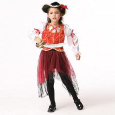4Pcs Halloween Kid Girls Long Sleeve Pirate Cosplay Costume